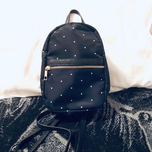 Blue and white polka dot mini backpack